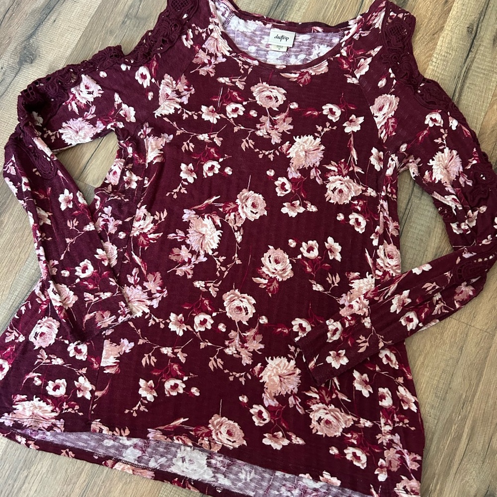 Daytrip Maroon Floral Cold Shoulder Blouse
